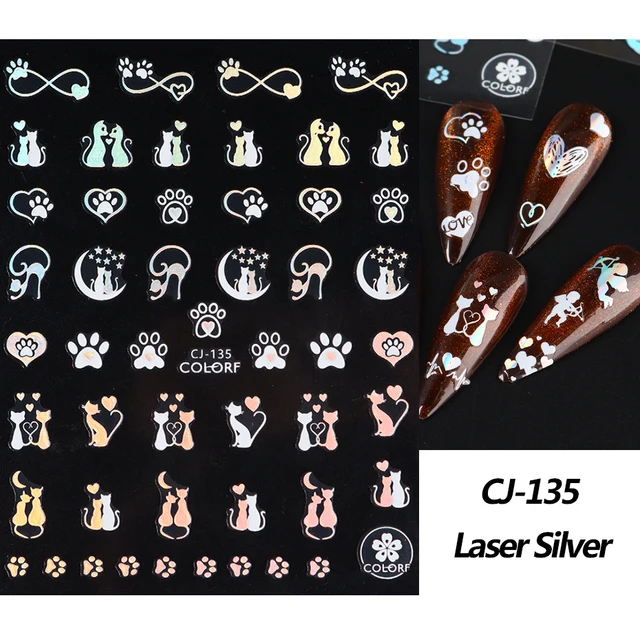 Köröm matrica 3D-s No.CJ135 -121 cicás laser silver&black